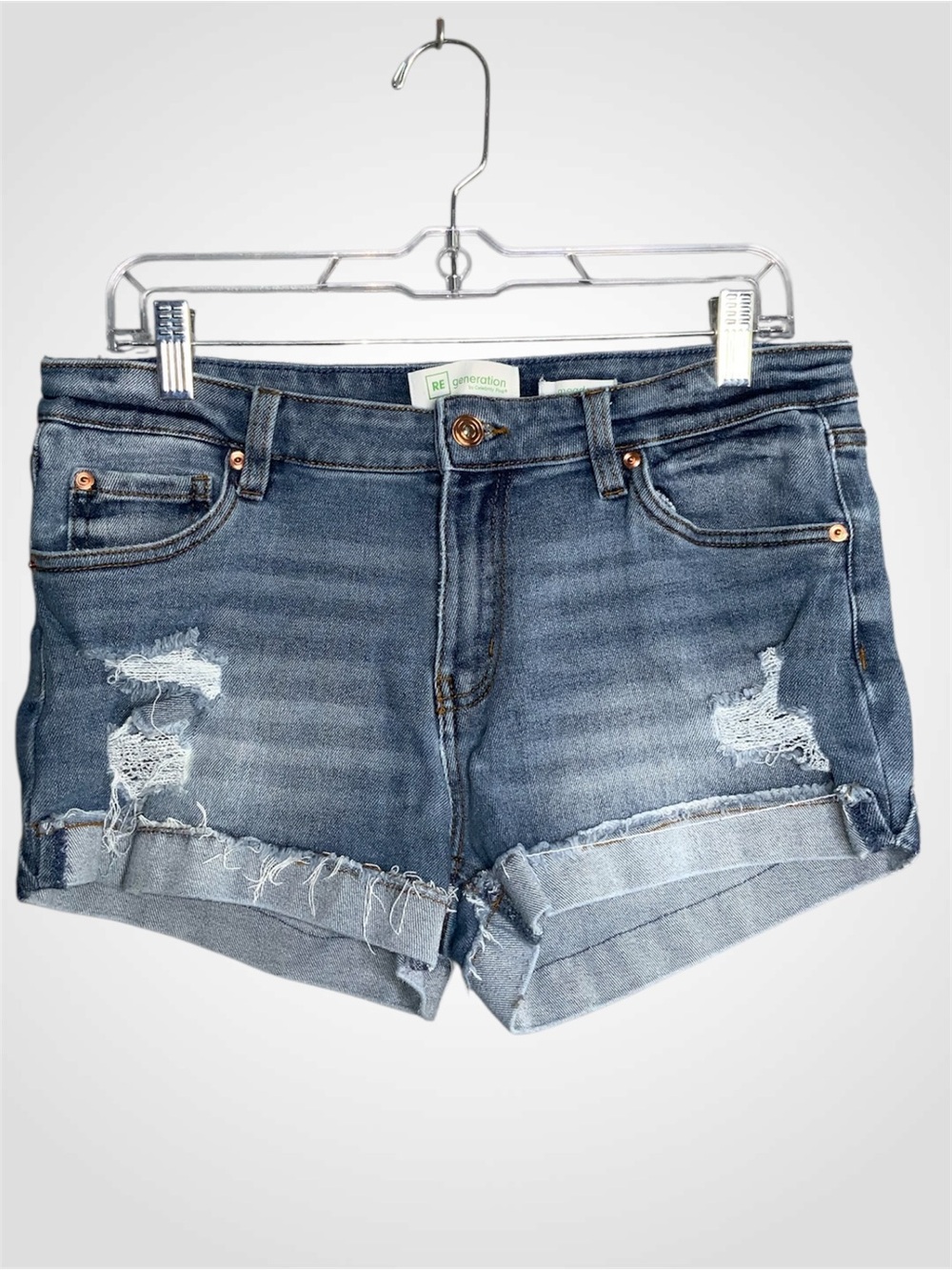 RE Generation Meadow Distressed Blue Rolled-Hem Denim Shorts 9